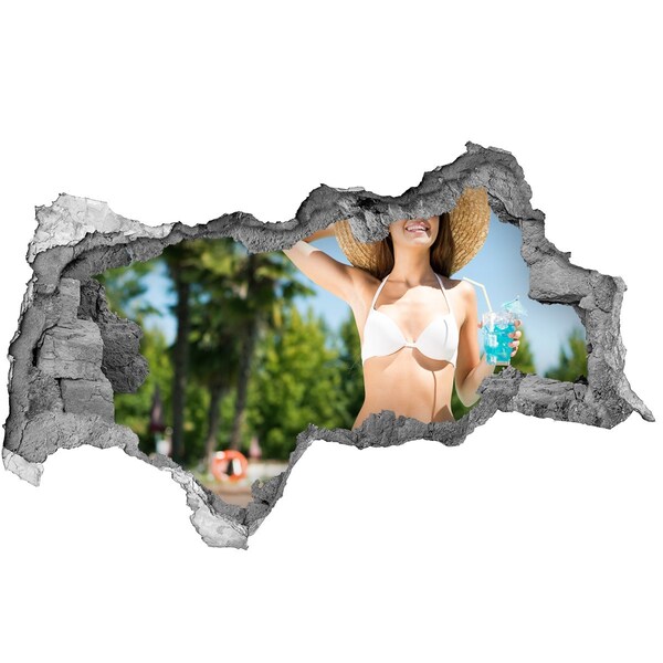 Hole in the wall sticker A woman over the pool