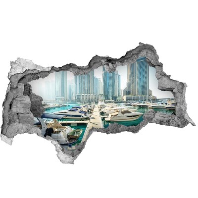 Hole in the wall decal Marina in a modern city