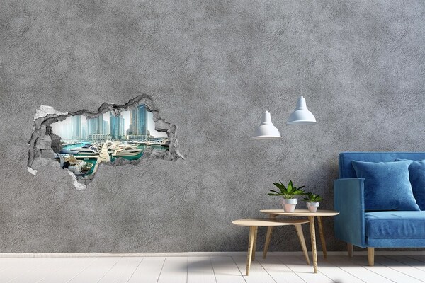 Hole in the wall decal Marina in a modern city
