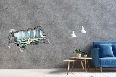 Hole in the wall decal Marina in a modern city