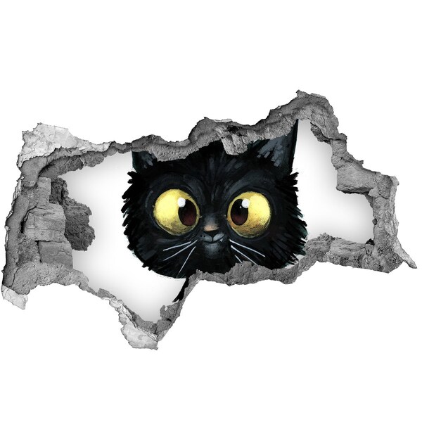 Hole in the wall sticker Black cat in a hole in the wall