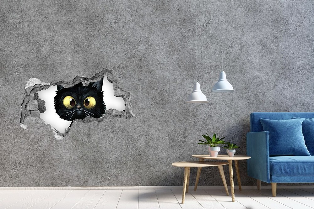 Hole in the wall sticker Illustration of the cat