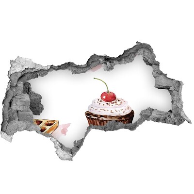 Hole wall sticker Delicious cupcake with a cherry