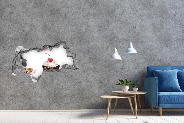 Hole wall sticker Delicious cupcake with a cherry