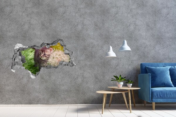 Hole in the wall sticker Kitty with dandelion