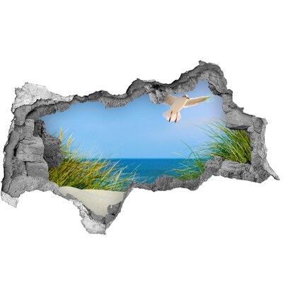 Hole in the wall sticker View of the beach with a seagull