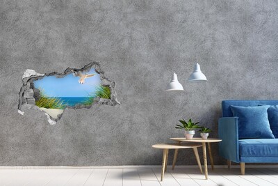 Hole in the wall sticker View of the beach with a seagull