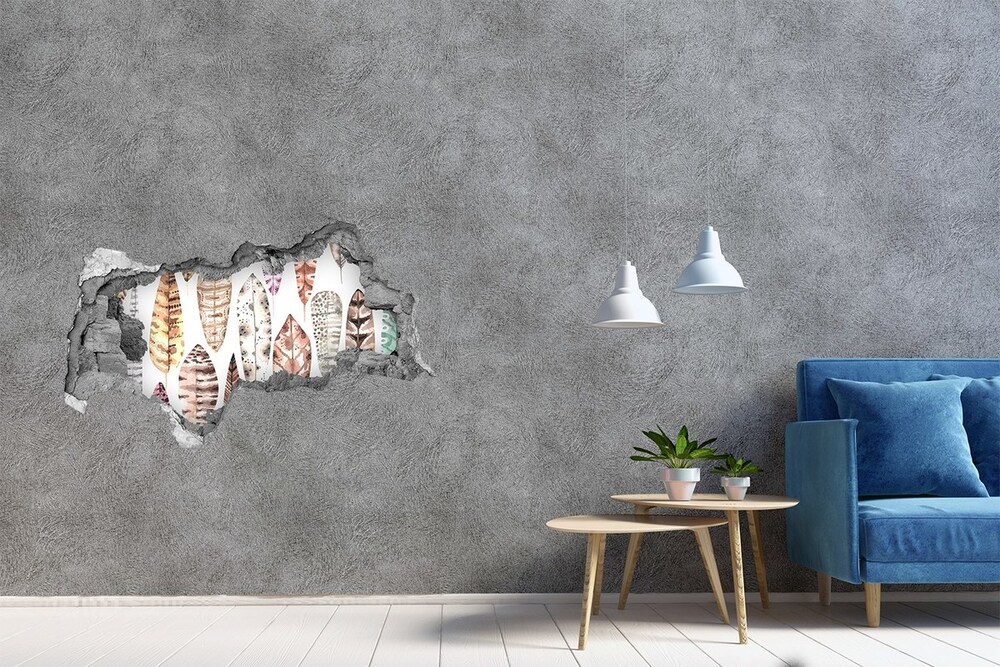 Hole wall sticker Colorful feathers