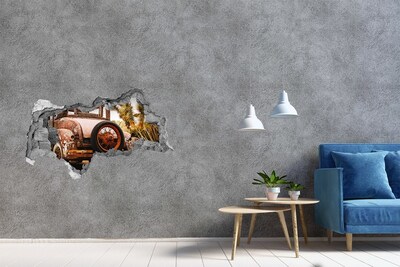 Hole in the wall decal Rusty car in a desert landscape