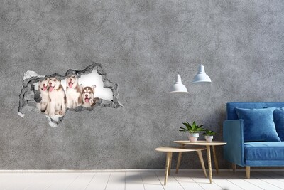 Hole wall sticker Husky puppies