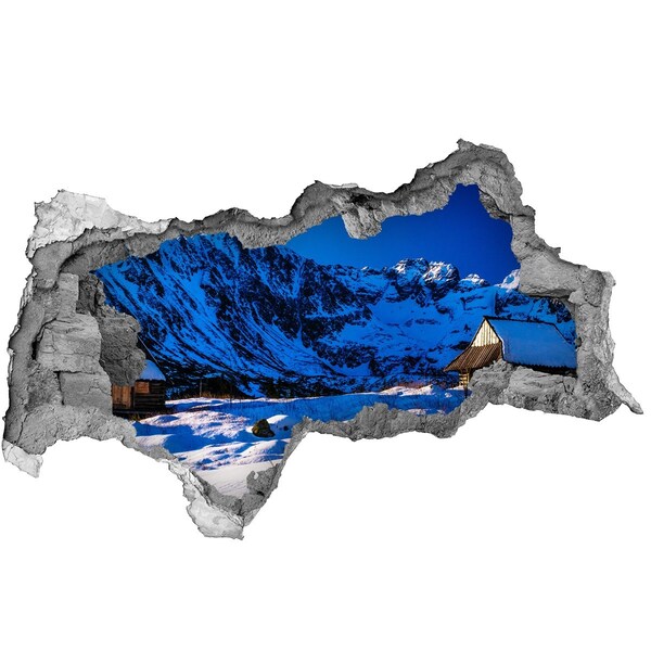 Hole wall sticker Winter cottage in the mountains