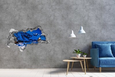 Hole wall sticker Winter cottage in the mountains