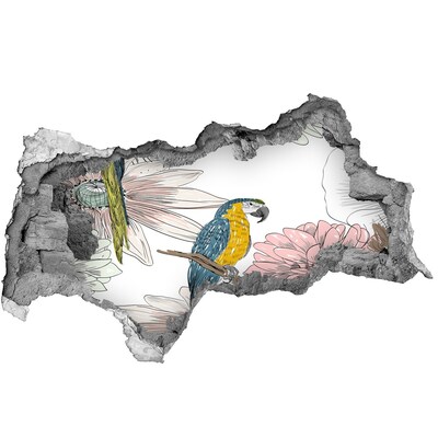 Hole wall sticker Parrots and flowers