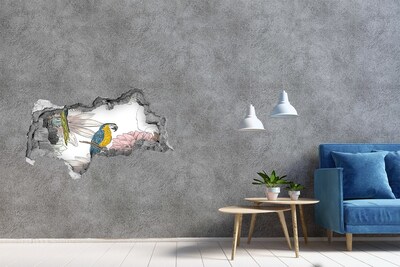 Hole wall sticker Parrots and flowers