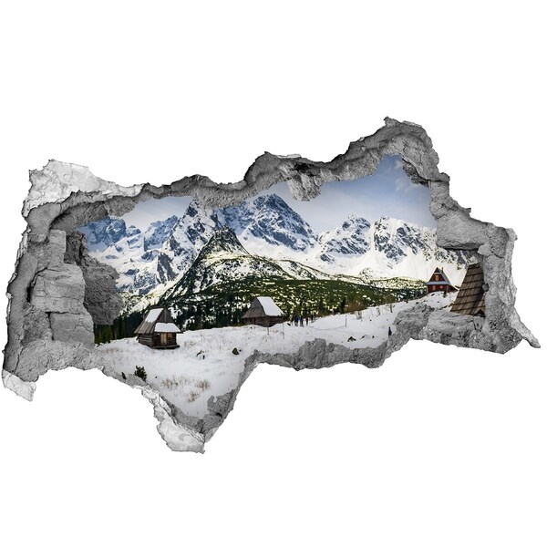 Hole in the wall decal Winter mountain landscape