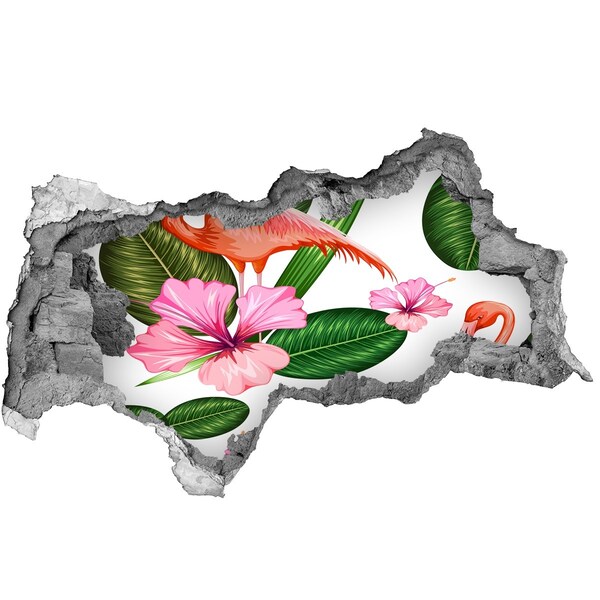 Hole in the wall decal Flamingos and plants