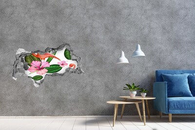 Hole in the wall decal Flamingos and plants