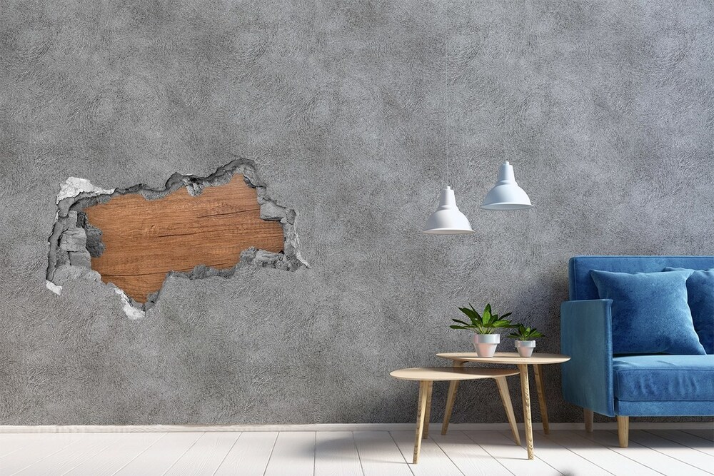 Hole in the wall decal Wooden background