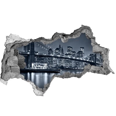 Hole wall sticker New York Bridge against the night sky