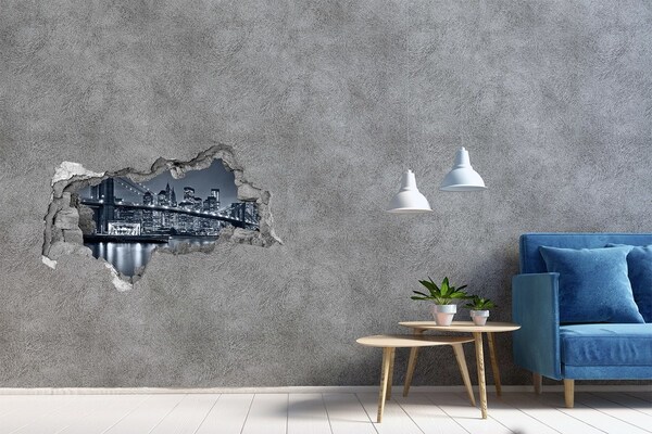 Hole wall sticker New York Bridge against the night sky
