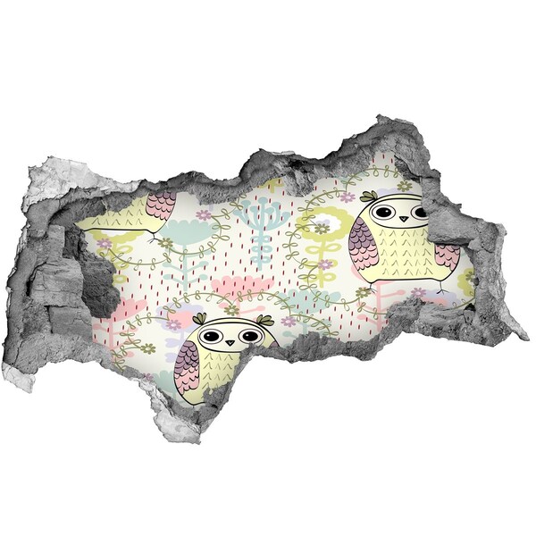 Hole in the wall sticker Hole in the Wall with an Owl and Flowers