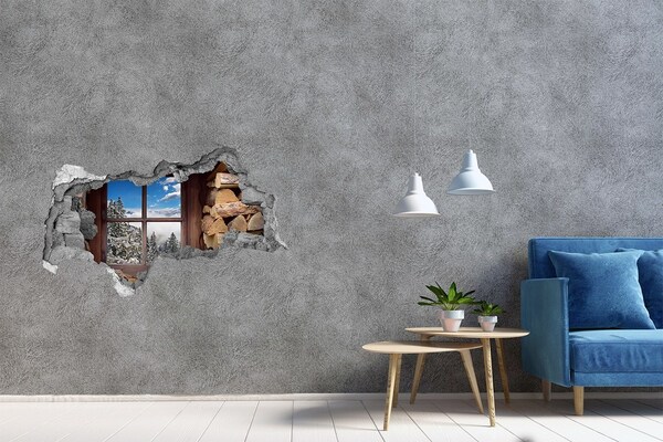 Hole in the wall decal Winter outside the window