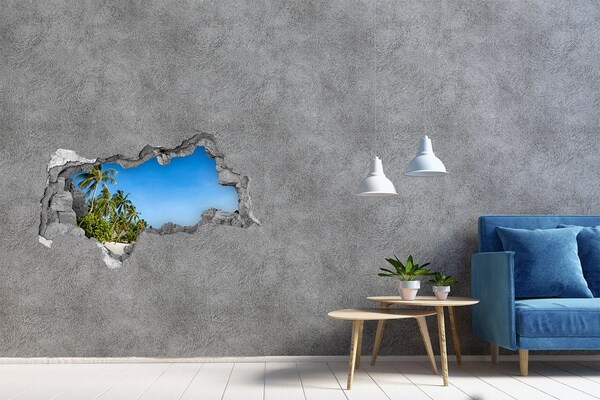 Hole wall sticker Tropical beach with palm trees