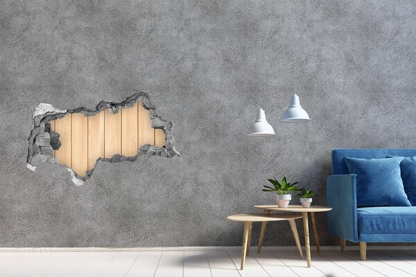 Hole in the wall decal A damaged wall with a wooden floor