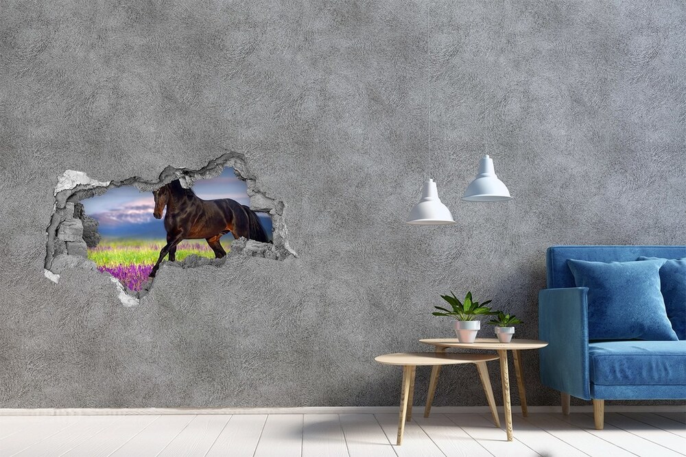 Hole wall sticker Horse in the field of lavender