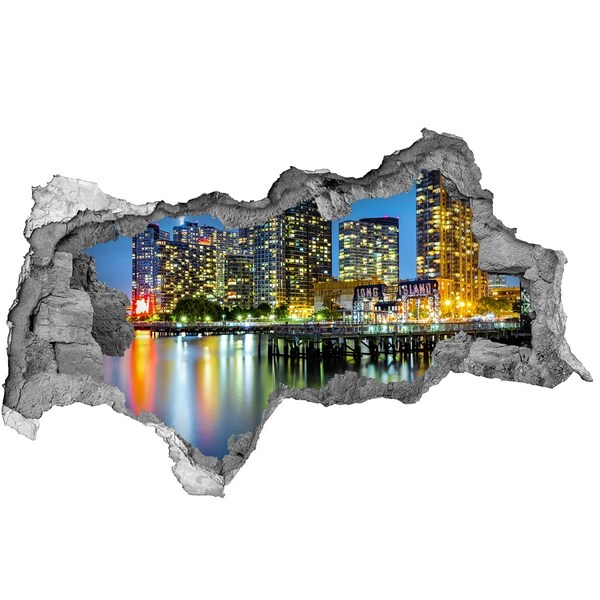 Hole wall sticker View of the city at night