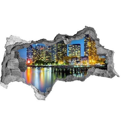 Hole wall sticker View of the city at night