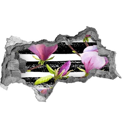 Hole in the wall sticker Flowers on a striped background
