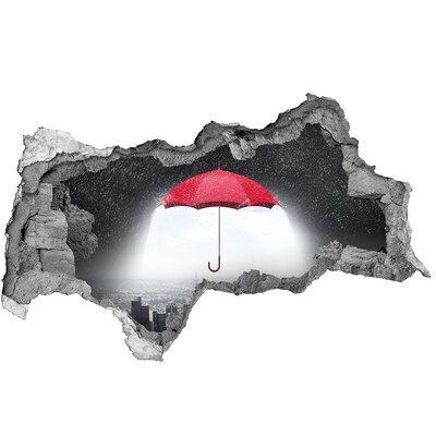 Hole in the wall decal Red umbrella in the urban landscape