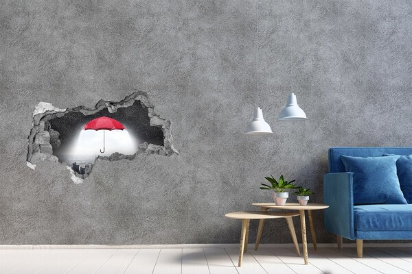 Hole in the wall decal Red umbrella in the urban landscape