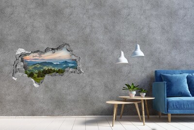 Hole in the wall sticker Mountain landscape at sunrise