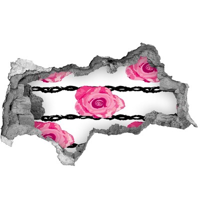 Hole in the wall sticker Roses behind barbed wire