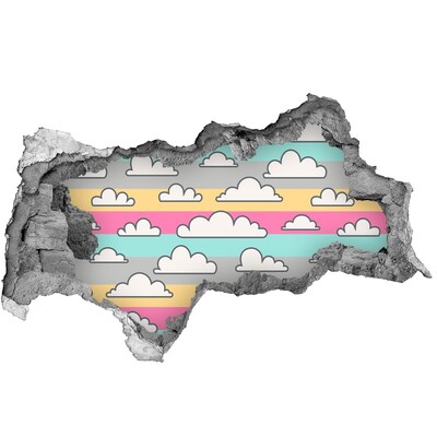 Hole wall sticker Colorful clouds on a striped background