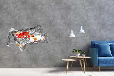 Hole in the wall decal Flamingos and flowers