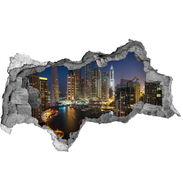 Hole in the wall sticker View of the modern city at night