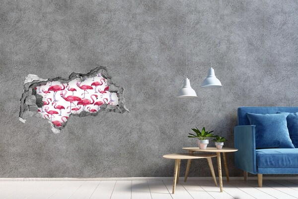 Hole in the wall sticker Pink flamingos in a tropical style