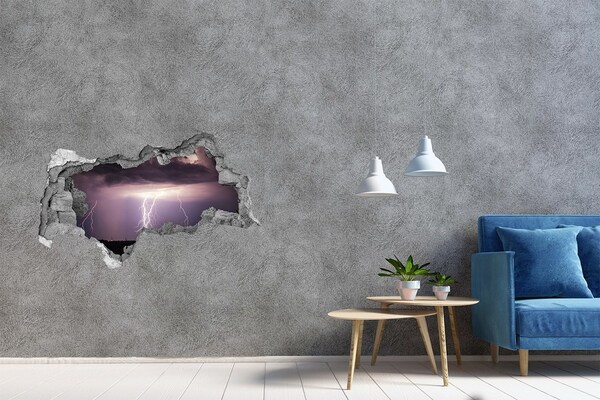 Hole wall sticker Stormy sky with lightning