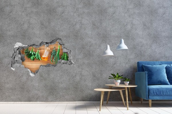 Hole in the wall sticker Herbal oil in a rustic setting