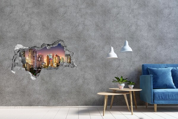 Hole in the wall decal View of the city at night