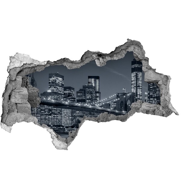 Hole in the wall decal Night view of the city with a bridge
