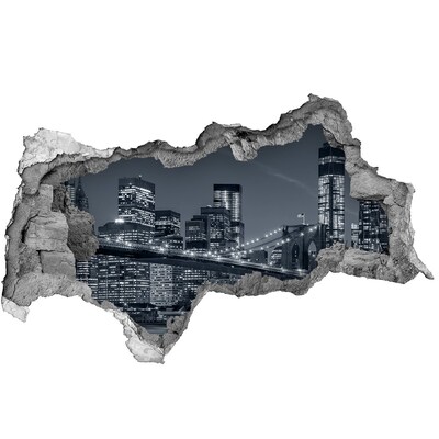 Hole in the wall decal Night view of the city with a bridge