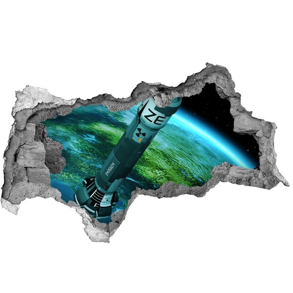 Hole wall sticker Rocket in space