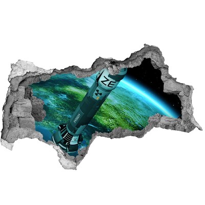 Hole wall sticker Rocket in space