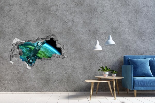 Hole wall sticker Rocket in space