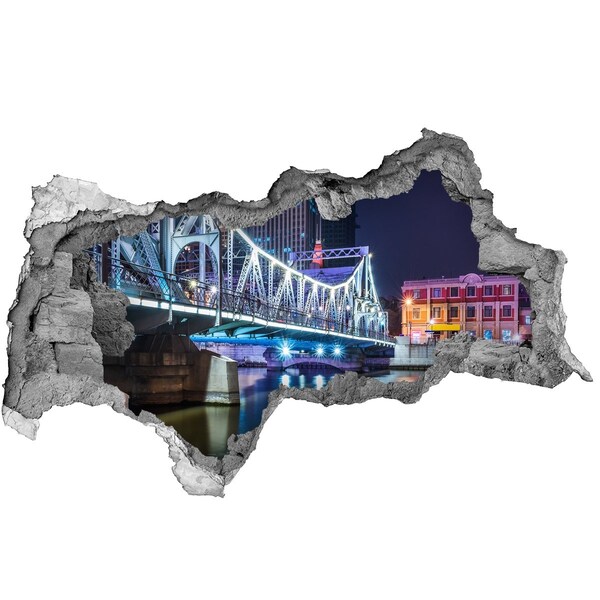 Hole wall sticker The bridge illuminated at night