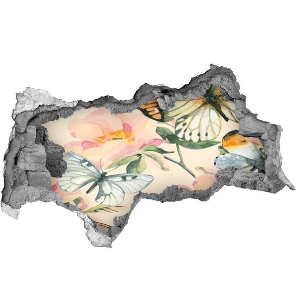 Hole wall sticker A floral paradise with butterflies